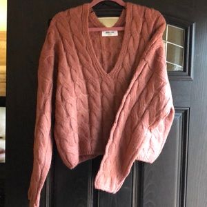 Clay colored crop cable sweater